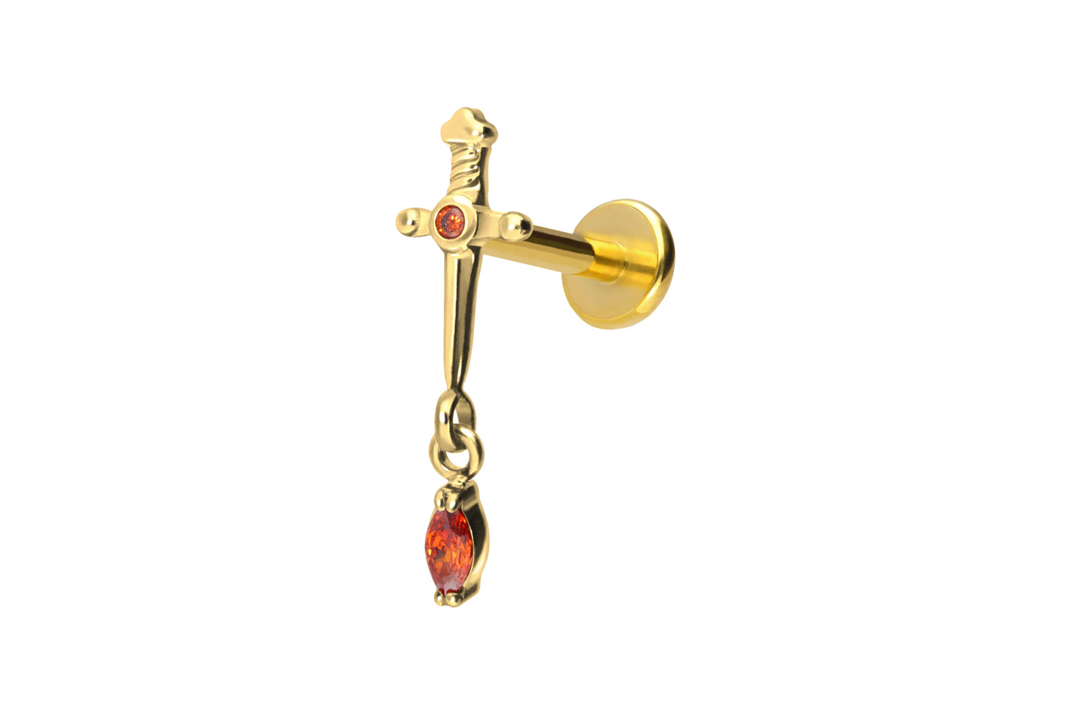 Titan Labret Piercing mit Push Fit DOLCH + KRISTALLTROPFEN